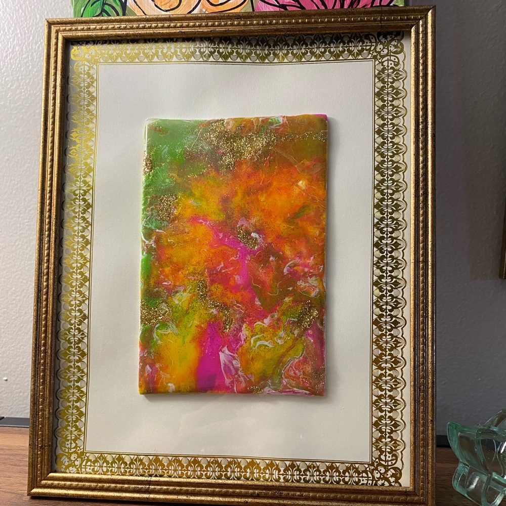 Resin+ fluid + glitter art with frame